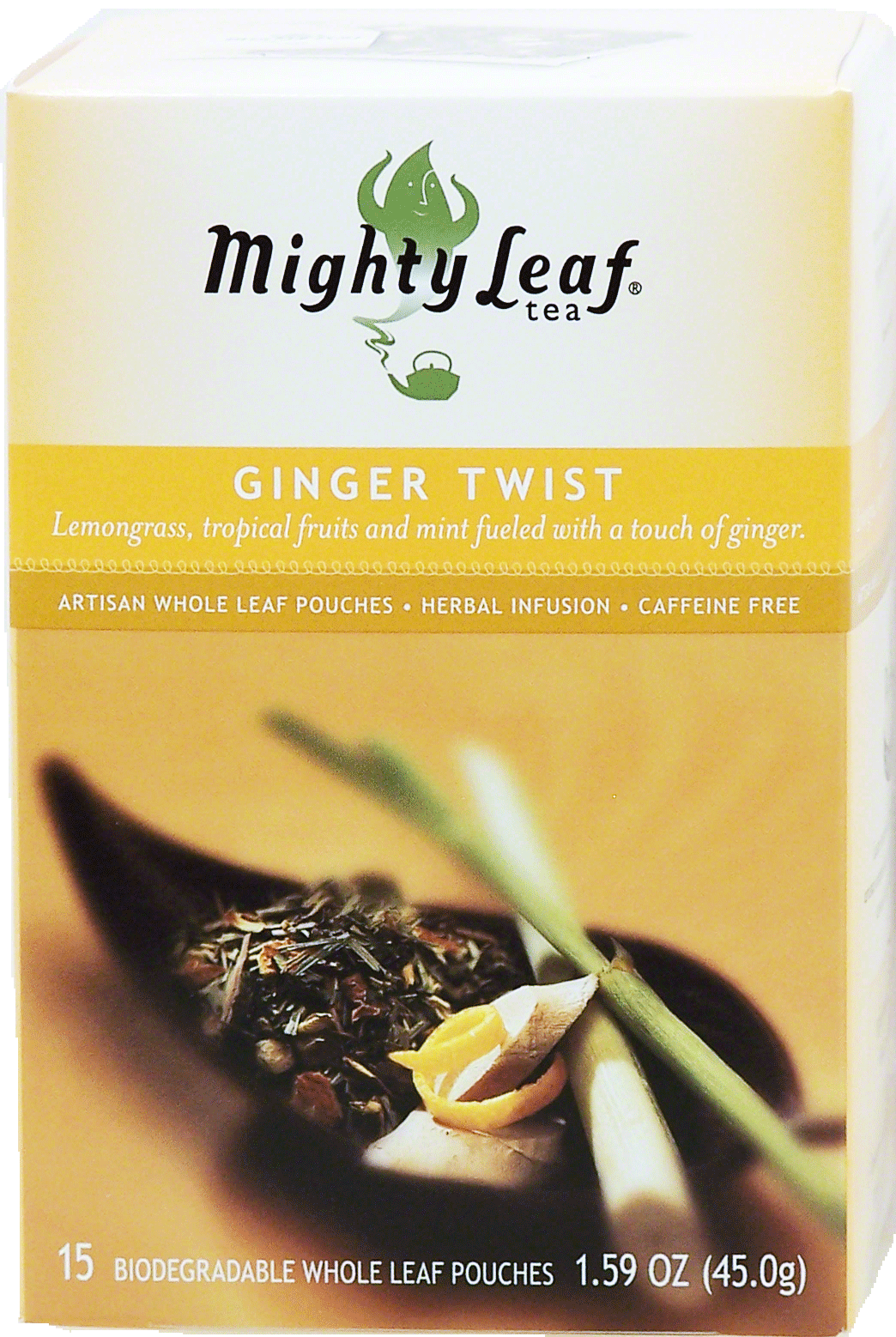 Mighty Leaf Ginger Twist lemongrass, tropical fruits, mint and ginger; caffeine free, 15-biodegradable whole leaf pouches Full-Size Picture